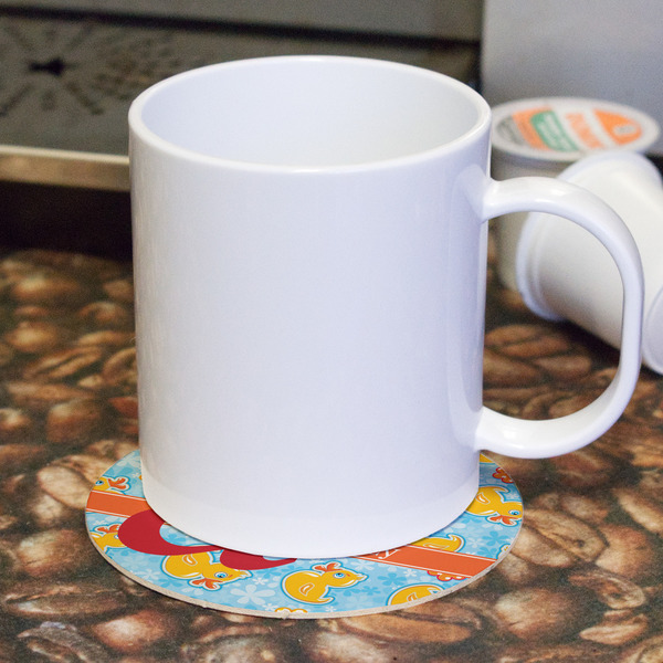 Rubber Duckies & Flowers Round Paper Coaster - With Mug