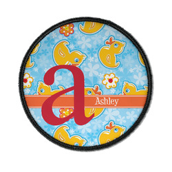 Rubber Duckies & Flowers Iron On Round Patch w/ Name and Initial
