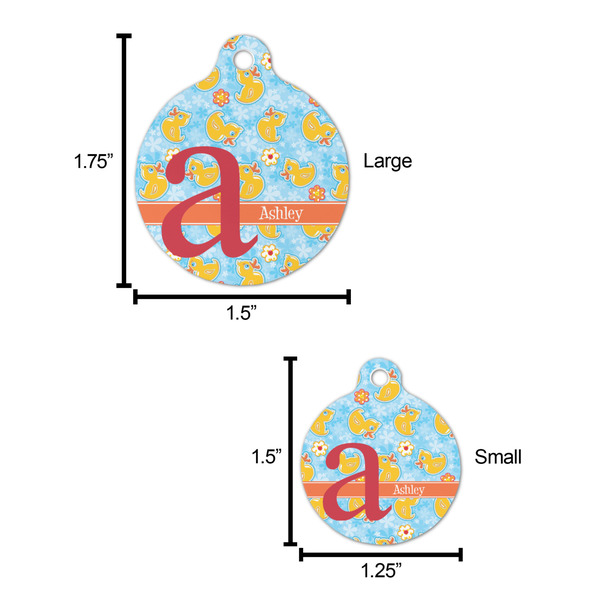 Rubber Duckies & Flowers Round Pet ID Tag - Large - Comparison Scale