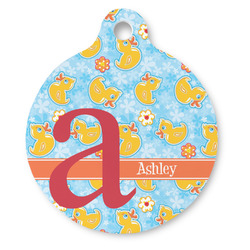 Rubber Duckies & Flowers Round Pet ID Tag - Large (Personalized)