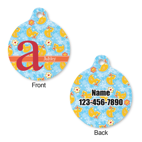 Rubber Duckies & Flowers Round Pet Tag - Front & Back