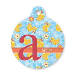 Rubber Duckies & Flowers Round Pet ID Tag - Small (Personalized)