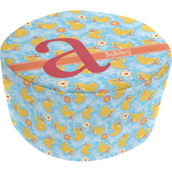 Custom Rubber Duckies & Flowers Round Pouf Ottoman (Personalized)