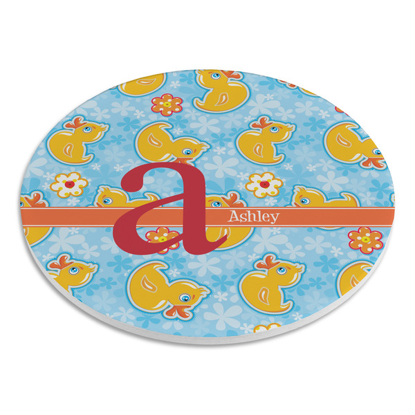 Rubber Duckies & Flowers Round Stone Trivet - Angle View