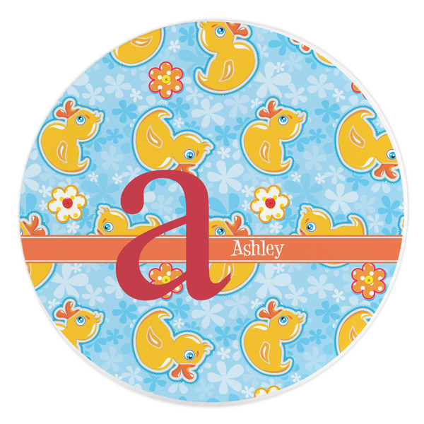 Custom Rubber Duckies & Flowers Round Stone Trivet (Personalized)