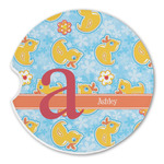 Rubber Duckies & Flowers Sandstone Car Coaster - Single (Personalized)