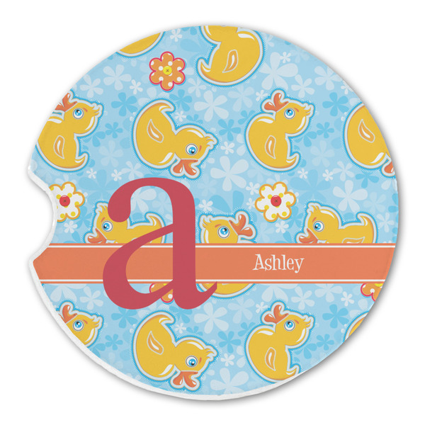Custom Rubber Duckies & Flowers Sandstone Car Coaster - Single (Personalized)