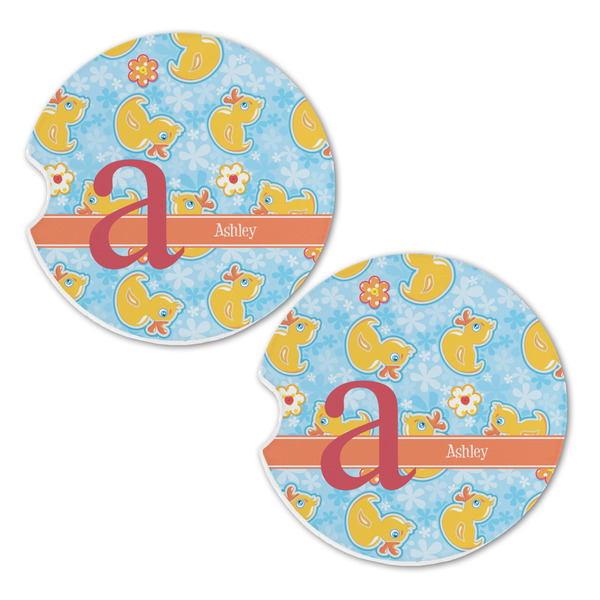 Rubber Duckies & Flowers Sandstone Car Coasters - Set of 2