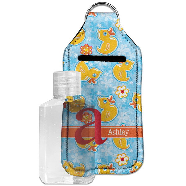 Custom Rubber Duckies & Flowers Hand Sanitizer & Keychain Holder - Large (Personalized)