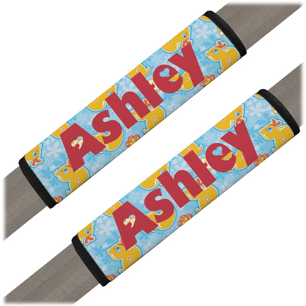 Custom Rubber Duckies & Flowers Seat Belt Covers (Set of 2) (Personalized)