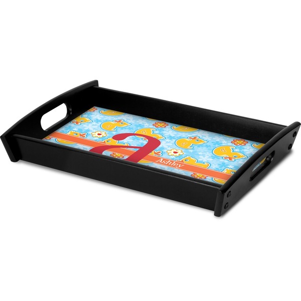 Rubber Duckies & Flowers Serving Tray Black - Corner