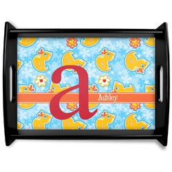 Rubber Duckies & Flowers Black Wooden Tray - Large (Personalized)