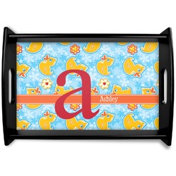 Rubber Duckies & Flowers Black Wooden Tray - Small (Personalized)