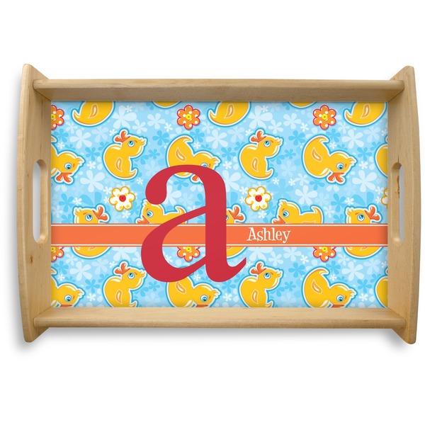 Custom Rubber Duckies & Flowers Natural Wooden Tray - Small (Personalized)