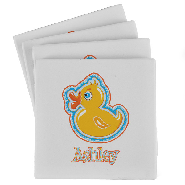 Custom Rubber Duckies & Flowers Absorbent Stone Coasters - Set of 4 (Personalized)