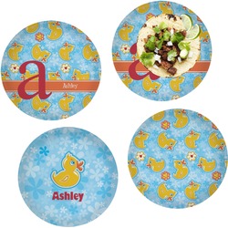 Rubber Duckies & Flowers Set of 4 Glass Lunch / Dinner Plate 10" (Personalized)