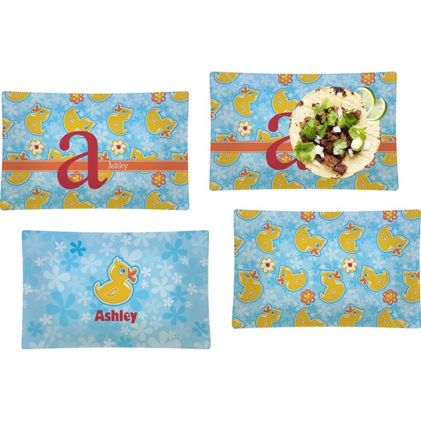 Rubber Duckies & Flowers Set of Rectangular Dinner Plates