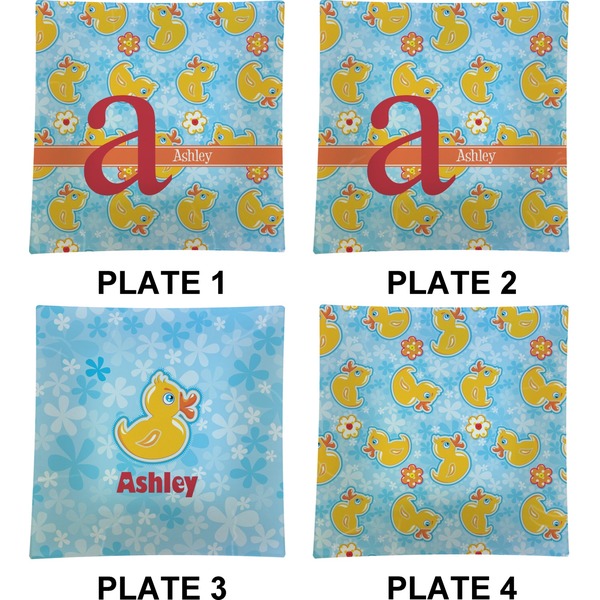Rubber Duckies & Flowers Set of Square Dinner Plates (Approval)