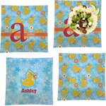 Rubber Duckies & Flowers Set of 4 Glass Square Lunch / Dinner Plate 9.5" (Personalized)