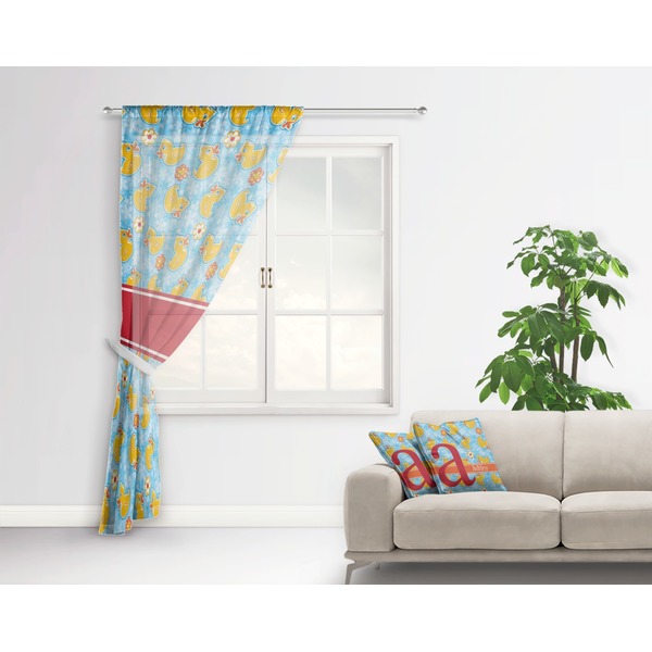 Rubber Duckies & Flowers Sheer Curtain With Window and Rod - in Room Matching Pillow