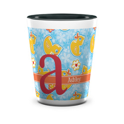 Rubber Duckies & Flowers Ceramic Shot Glass - 1.5 oz - Two Tone - Set of 4 (Personalized)