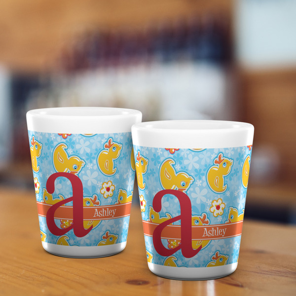 Rubber Duckies & Flowers Shot Glass - White - LIFESTYLE