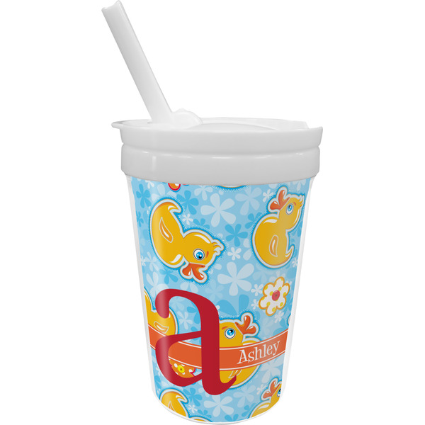Custom Rubber Duckies & Flowers Sippy Cup with Straw (Personalized)