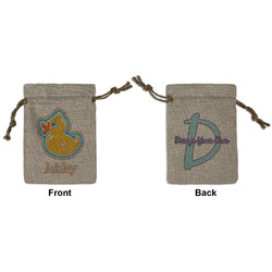 Rubber Duckies & Flowers Small Burlap Gift Bag - Front & Back (Personalized)