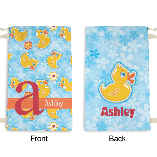Rubber Duckies & Flowers Small Laundry Bag - Front & Back View