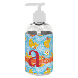 Rubber Duckies & Flowers Plastic Soap / Lotion Dispenser (8 oz - Small - White) (Personalized)