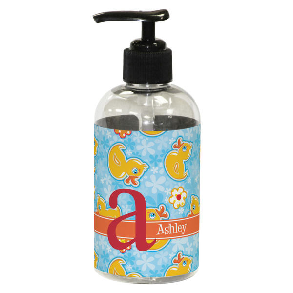 Custom Rubber Duckies & Flowers Plastic Soap / Lotion Dispenser (8 oz - Small - Black) (Personalized)