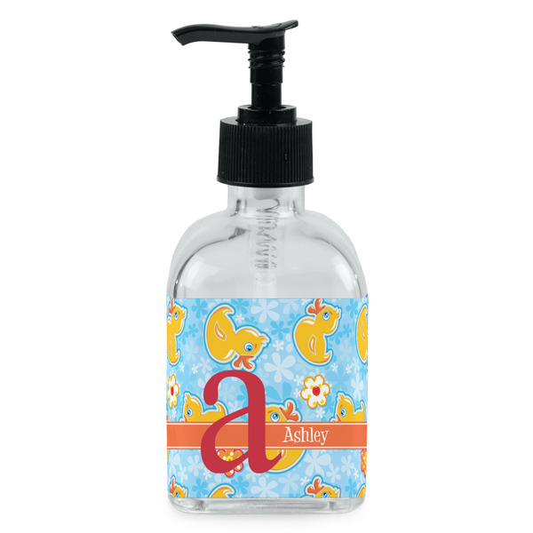 Custom Rubber Duckies & Flowers Glass Soap & Lotion Bottle - Single Bottle (Personalized)