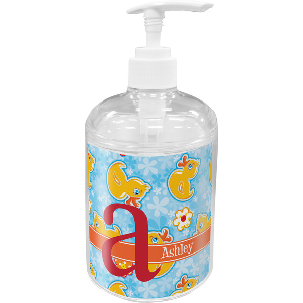 Custom Rubber Duckies & Flowers Acrylic Soap & Lotion Bottle (Personalized)