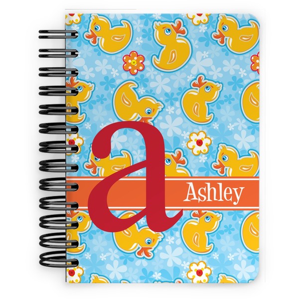 Custom Rubber Duckies & Flowers Spiral Notebook - 5x7 w/ Name and Initial