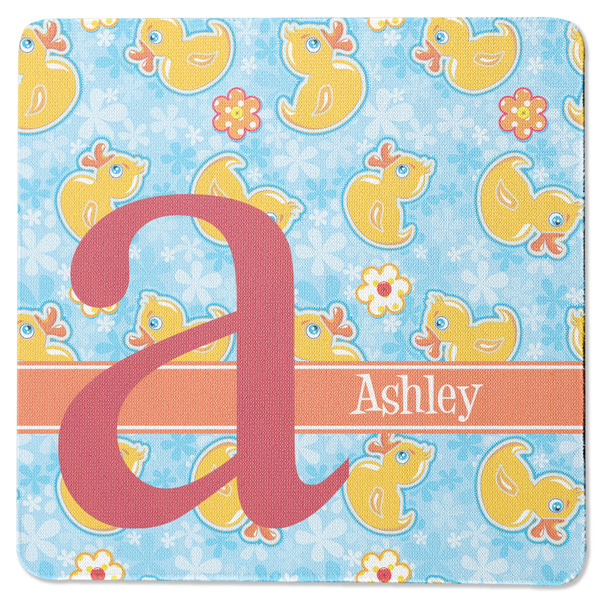 Custom Rubber Duckies & Flowers Square Rubber Backed Coaster (Personalized)