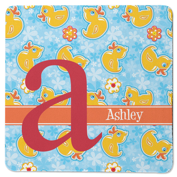 Custom Rubber Duckies & Flowers Square Rubber Backed Coaster (Personalized)