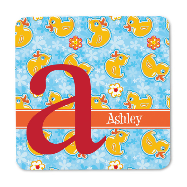 Rubber Duckies & Flowers Square Fridge Magnet - FRONT