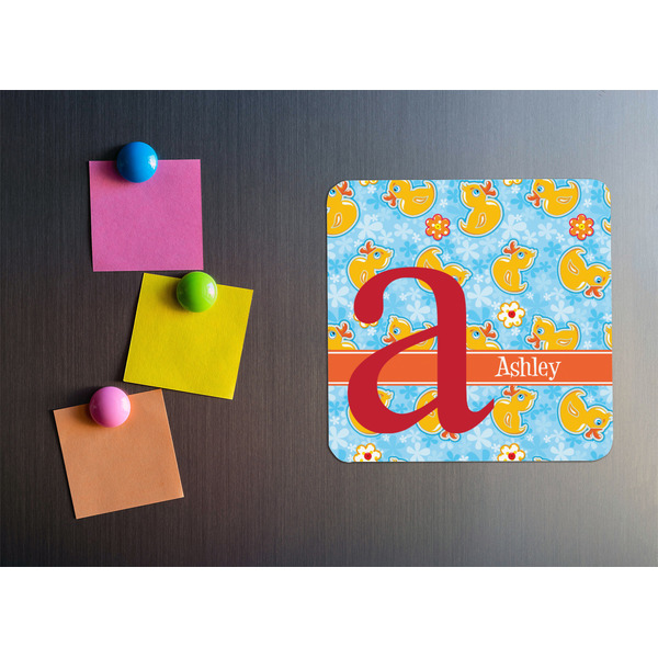 Rubber Duckies & Flowers Square Fridge Magnet - LIFESTYLE