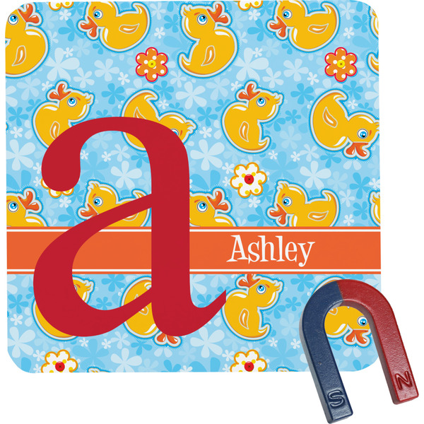 Custom Rubber Duckies & Flowers Square Fridge Magnet (Personalized)