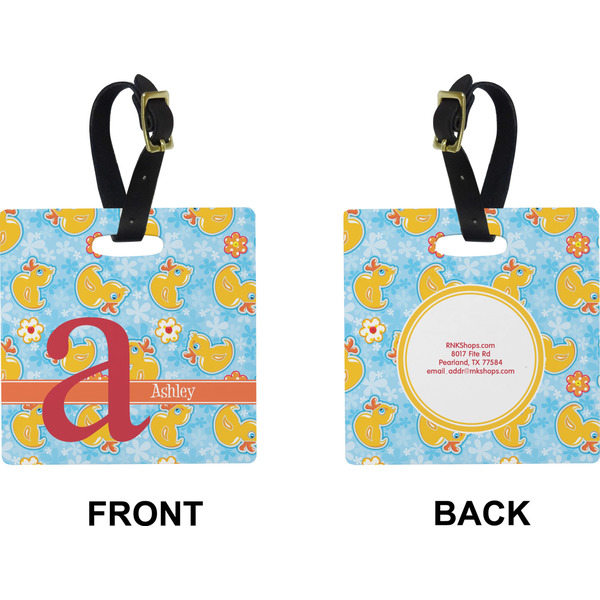 Rubber Duckies & Flowers Square Luggage Tag (Front + Back)
