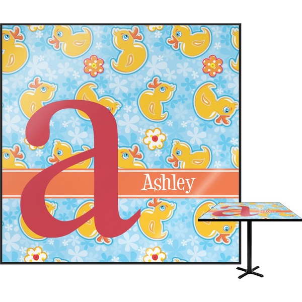 Custom Rubber Duckies & Flowers Square Table Top (Personalized)