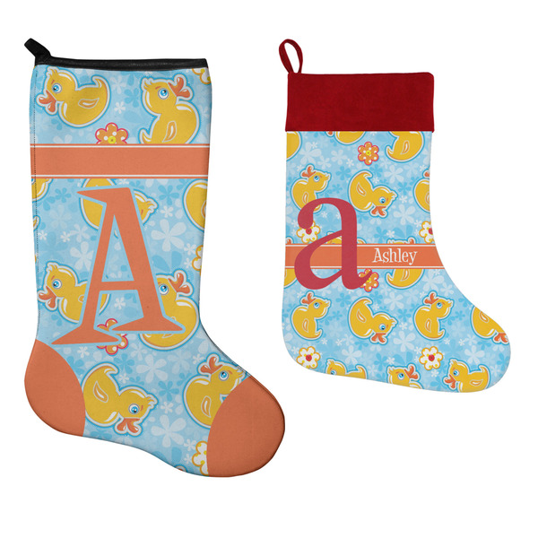 Rubber Duckies & Flowers Stockings - Side by Side compare