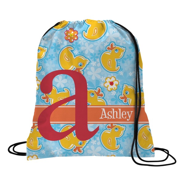 Custom Rubber Duckies & Flowers Drawstring Backpack - Large (Personalized)