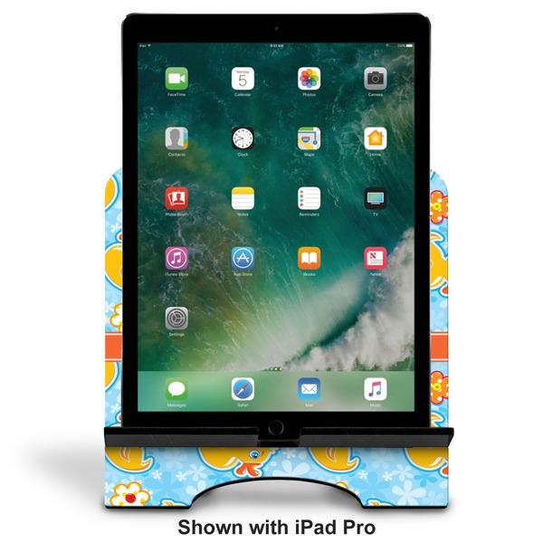 Rubber Duckies & Flowers Stylized Tablet Stand - Front with ipad