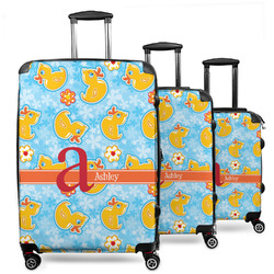 Rubber Duckies & Flowers 3 Piece Luggage Set - 20" Carry On, 24" Medium Checked, 28" Large Checked (Personalized)