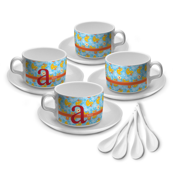 Custom Rubber Duckies & Flowers Tea Cup - Set of 4 (Personalized)