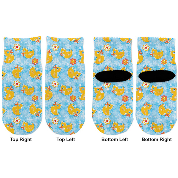 Rubber Duckies & Flowers Toddler Ankle Socks - Double Pair - Front and Back - Apvl