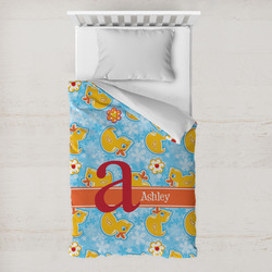 Rubber Duckies & Flowers Toddler Duvet Cover w/ Name and Initial