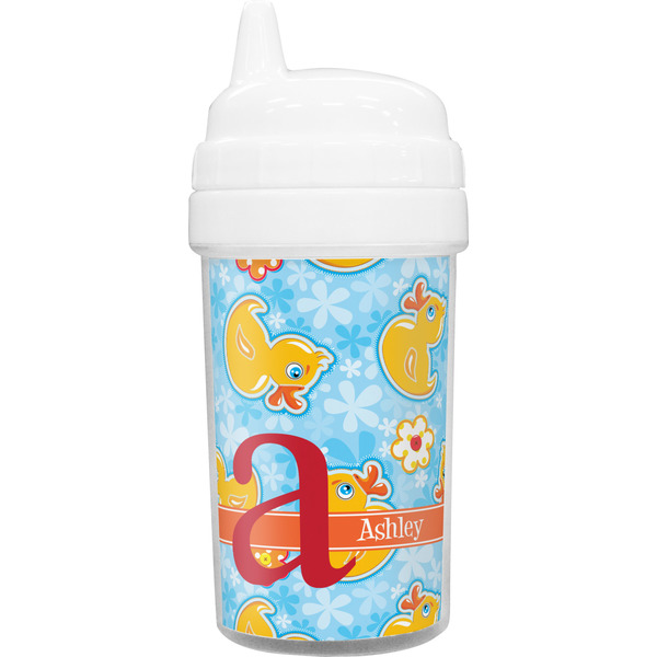 Custom Rubber Duckies & Flowers Toddler Sippy Cup (Personalized)