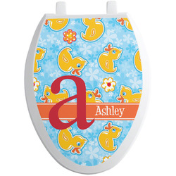 Rubber Duckies & Flowers Toilet Seat Decal - Elongated (Personalized)